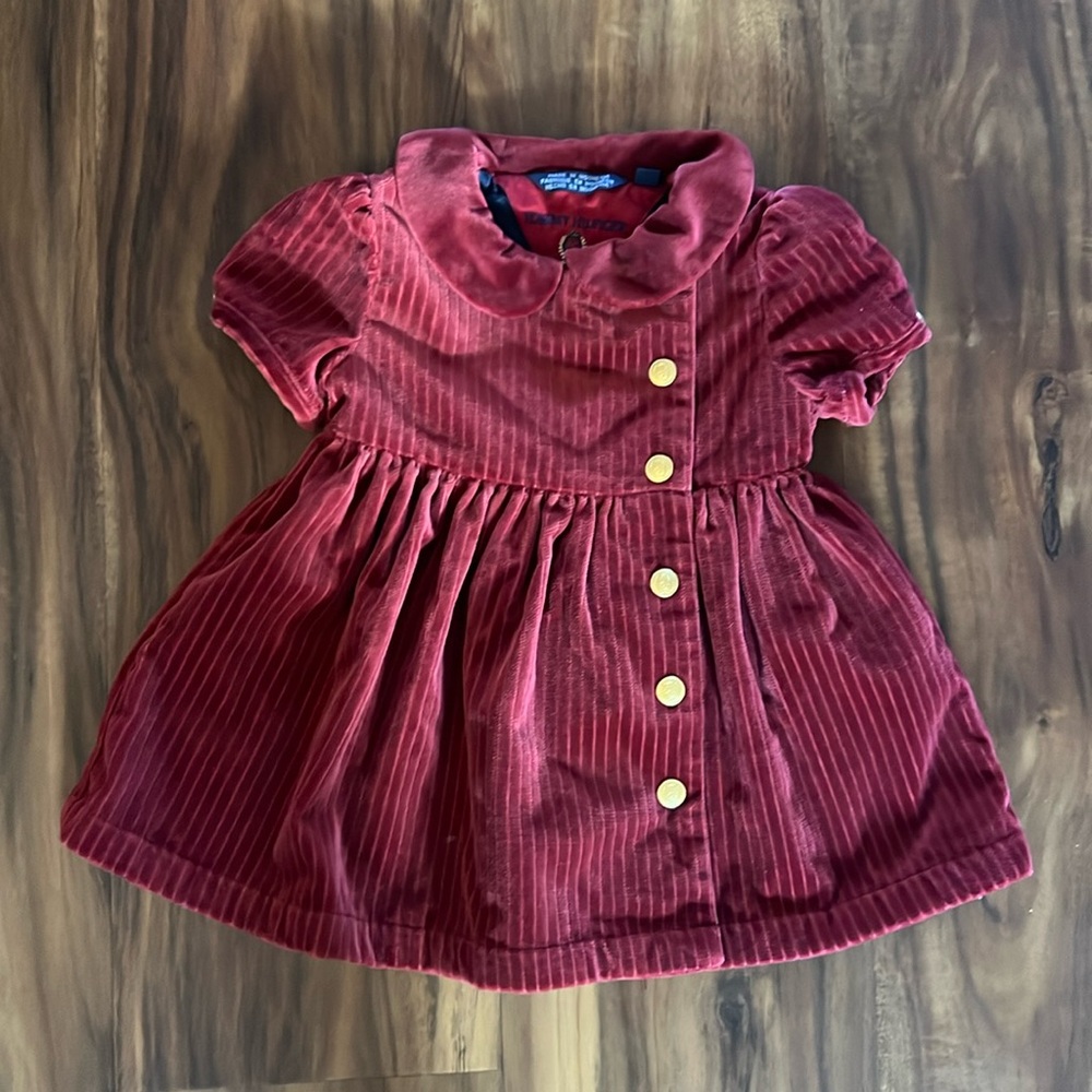 Tommy Hilfiger burgundy 3-6 fully lined corduroy velvet snap front dress BX20